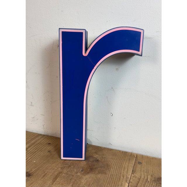 Vintage Blue Plastic Illuminated Letter R, 1970s For Sale - Image 11 of 14