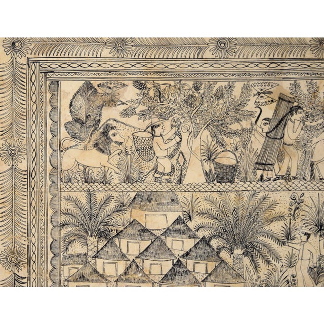 Late 20th Century Illustration of a Village by the River - Amate Bark Drawing by Cristino Florez Medina For Sale - Image 5 of 6