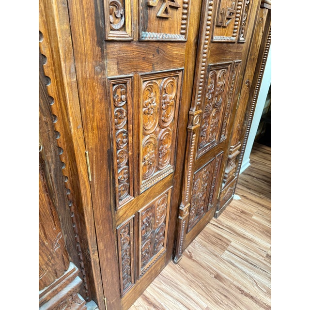 Late 20th Century Large Golden Brown Carved Wooden Doors For Sale - Image 9 of 9