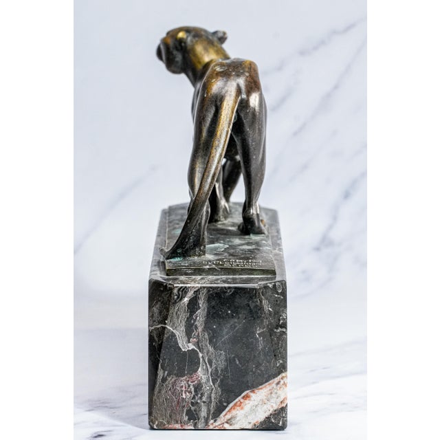 Commanding Art Deco Style Antique Bronze Panther Statue Sculpture Marble Base Luxury Home Decor For Sale - Image 10 of 18