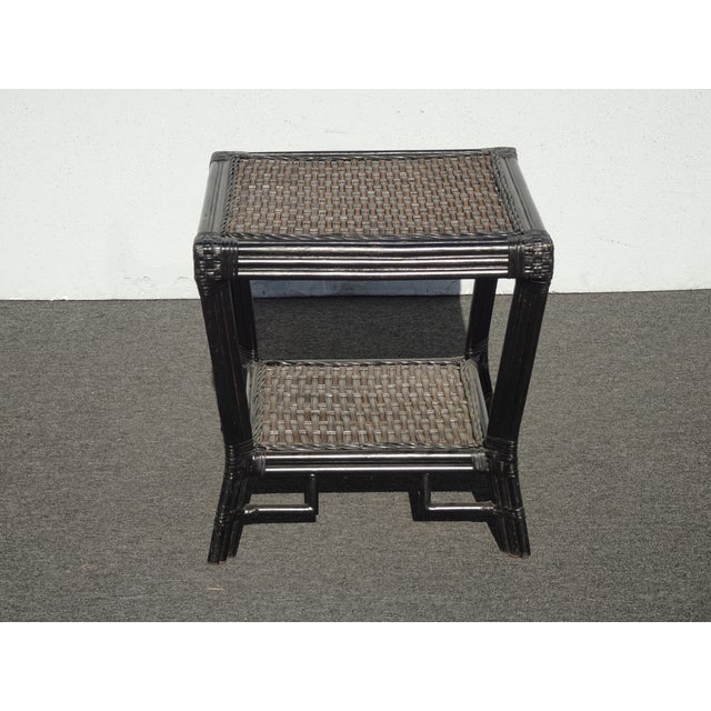 Wood Black Vintage Chinese Chippendale Bamboo Rattan End Table For Sale - Image 7 of 16