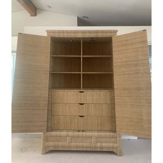 1970s Custom Built Large Raffia Armoire For Sale - Image 4 of 10