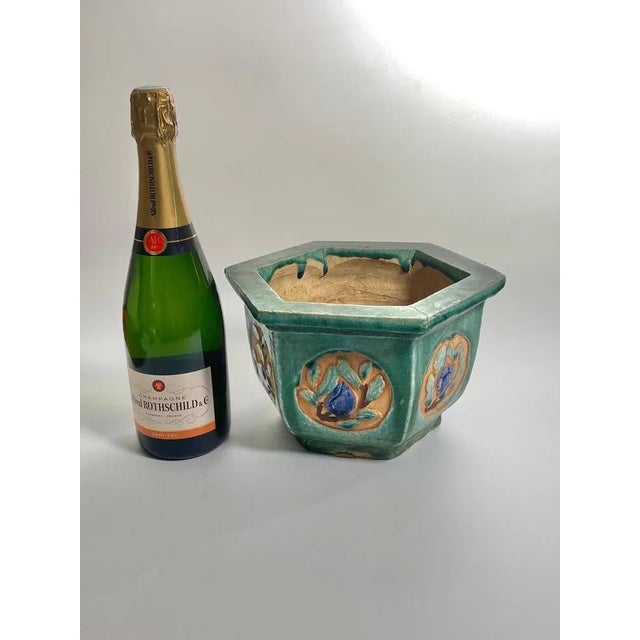 Green Glazed Terracotta Plant Pot Holder, France, 1930s For Sale - Image 6 of 8