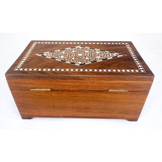 Late 20th Century Large Solid Teak Inlaid Jewlery Box w/ Geometric & Floral Motifs For Sale - Image 11 of 12