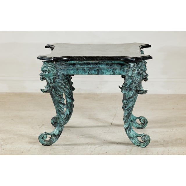 Late 20th Century Verdigris Bronze Side Table with Mythological Figures & Black Marble Top For Sale - Image 9 of 18