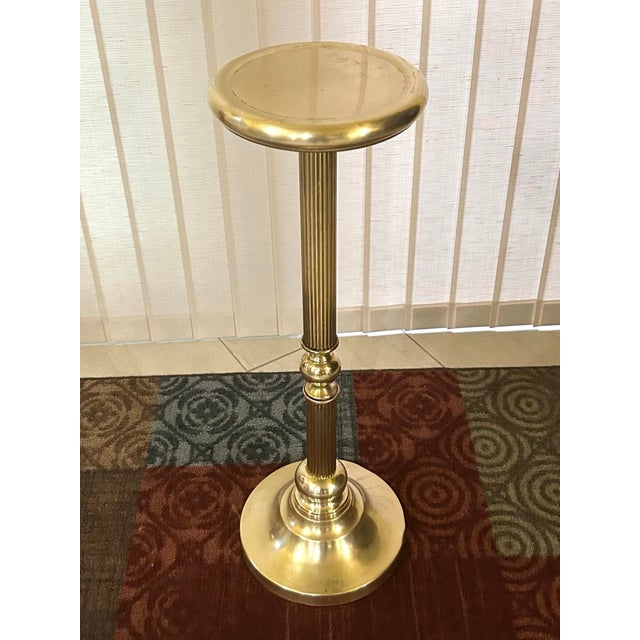 Metal 1980’s, Vintage, Polished Brass, Display/Pedestal Stand, Fluted Columns and a Stepped-Circular Base, Weighted, 28” Tall For Sale - Image 7 of 12