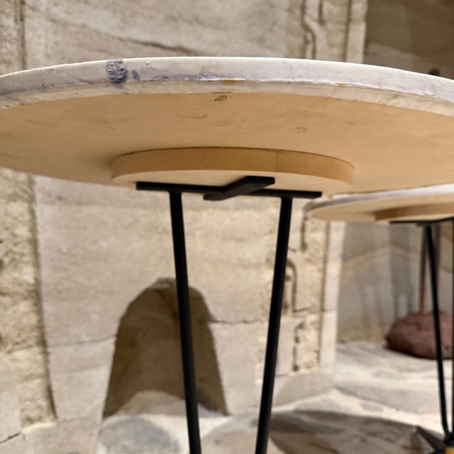 Animal Skin Mid Century Modern Tripod Side Tables Goatskin French Inspired Blue For Sale - Image 7 of 13
