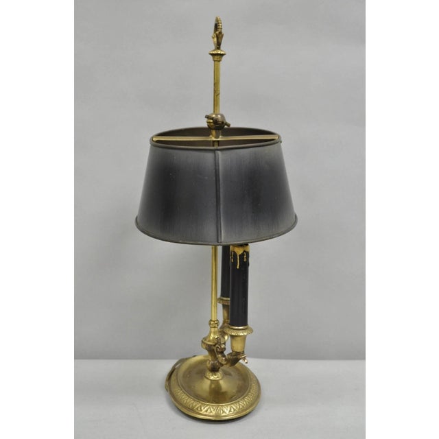 Mid 20th Century Vintage French Empire Tole Metal Oval Shade Small Brass Bouillotte Desk Lamp For Sale - Image 12 of 12