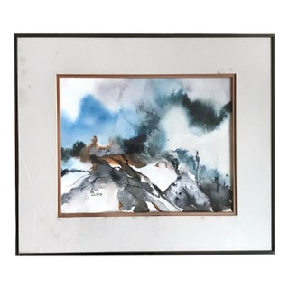 Signed Vintage 1970s Multi Color Abstract Watercolor Painting /Abstract Expressionist Art / Modernist Drawing For Sale