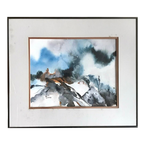 Signed Vintage 1970s Multi Color Abstract Watercolor Painting /Abstract Expressionist Art / Modernist Drawing
