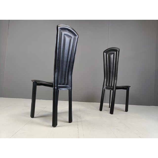Black Vintage Black Leather Dining Chairs, 1980s, Set of 4 For Sale - Image 8 of 10