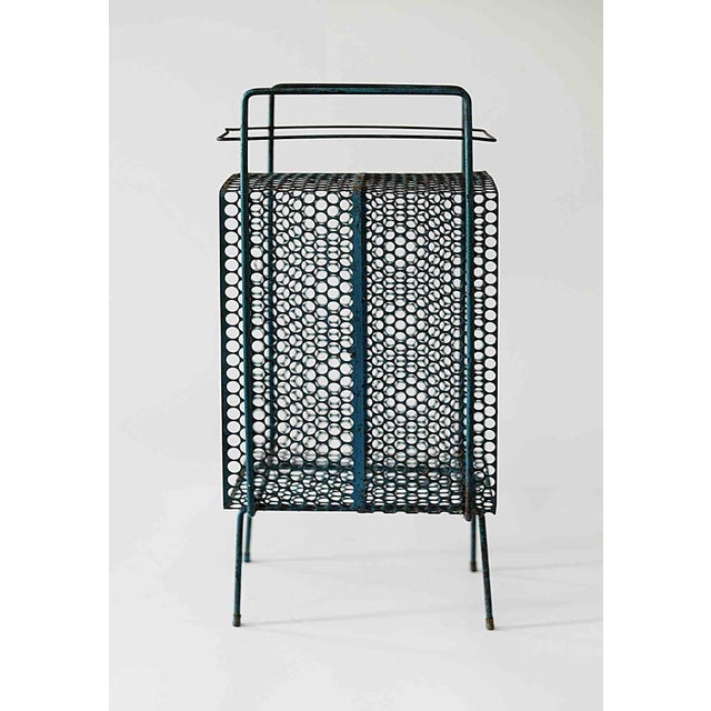 Vintage Magazine Rack Mid Century Modern Perforated Metal For Sale In Providence - Image 6 of 6