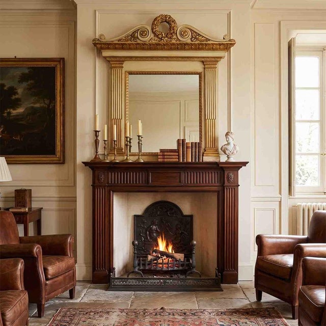 Lacquered and gilded mantelpiece mirror with a worn and partially opaque mirror (dimensions 71.5 x 69.5 cm): two fluted...