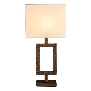 Italian Orion Table Lamp in Solid Cast Burnished Brass with Fabric Shade For Sale