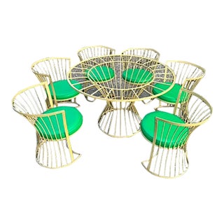 Vintage Iron Outdoor Dining Table and Chairs Set of 7 For Sale