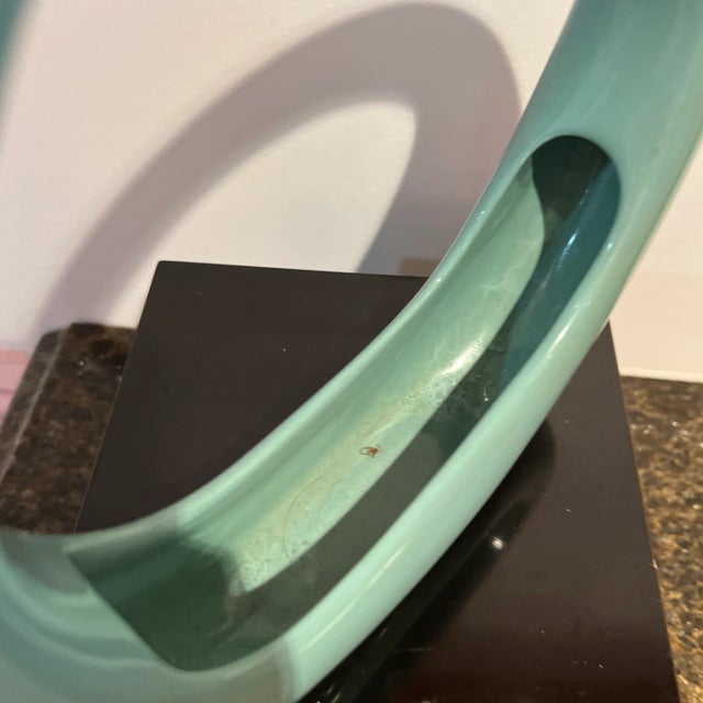 1980s Circa 1980s Postmodern Teal Ring Round Vase For Sale - Image 5 of 6