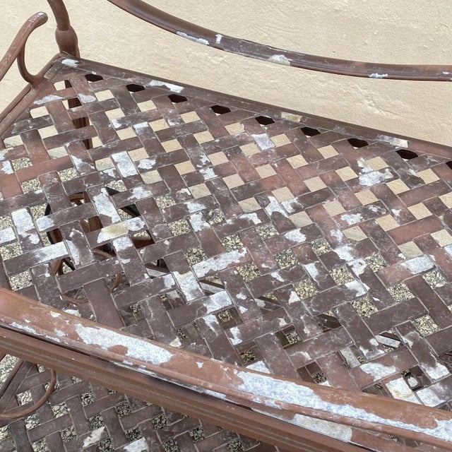 Late 20th Century Cast Aluminum Metal Lattice Garden Patio Serving Bar Tea Cart Side Table For Sale - Image 9 of 10