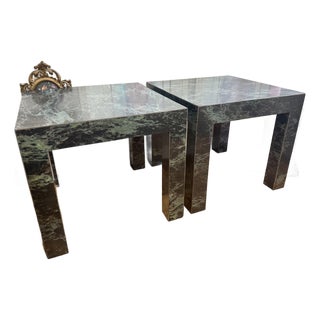 Vintage Pair of Faux Green Marble Laminate Side Tables by Ray Arthur Inc., Atlanta For Sale