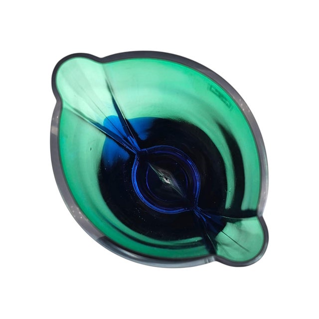 Green Krosno Polish Art Glass Vase Green Over Blue Cased Modernist Form 11.5" For Sale - Image 8 of 14