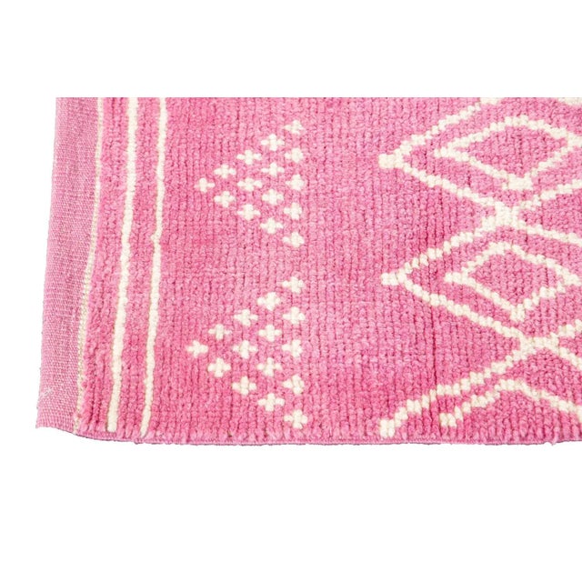 Contemporary Moroccan Style Handmade Pink Tribal Wool Runner For Sale In New York - Image 6 of 11
