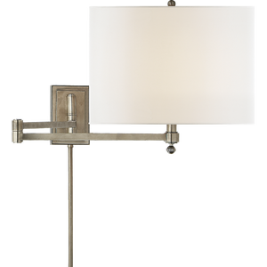 Thomas O'Brien for Visual Comfort Signature Hudson Swing Arm in Antique Nickel with Linen Shade