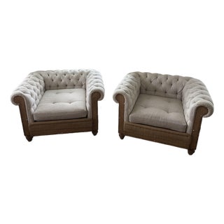 Set of 2 Restoration Hardware Deconstructed Chesterfield Chairs For Sale
