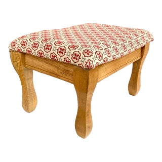 Vintage Pine Upholstered Footstool For Sale