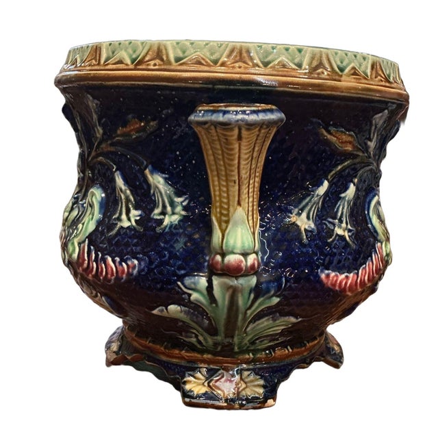 Blue Belgian Majolica Cache Pots Circa 1900 For Sale - Image 8 of 13