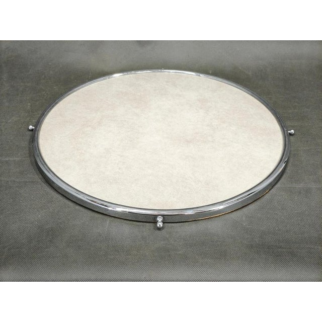 Original Art Deco round serving tray produced in Czechoslovakia during the 1930s, combining chrome-plated metal, glass,...