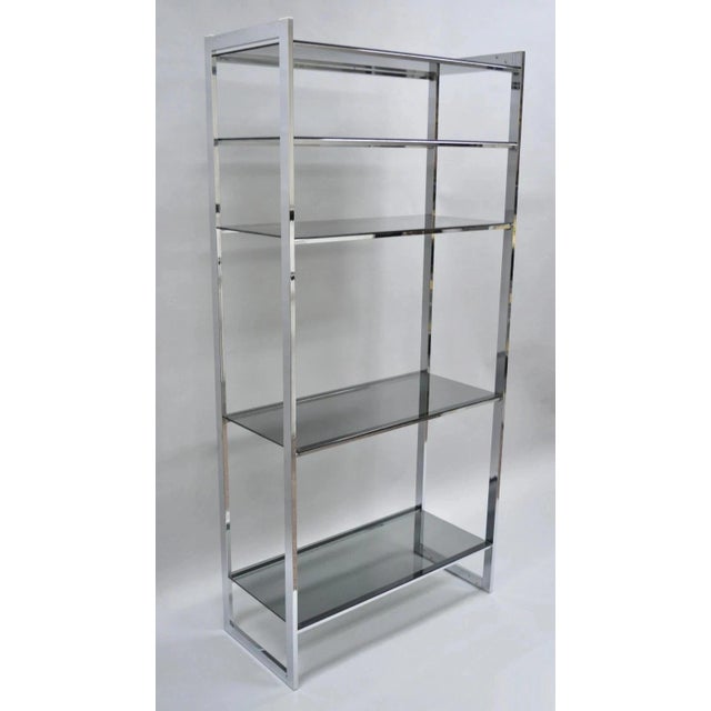 Mid Century Modern Baughman Style Chrome Smoked Glass Etagere Bookcase Shelf For Sale - Image 11 of 11