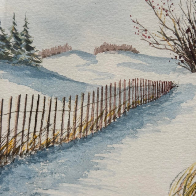 Original Watercolor Painting of a Snowy Barn by Arthur Legiehn, 1985 For Sale - Image 10 of 12