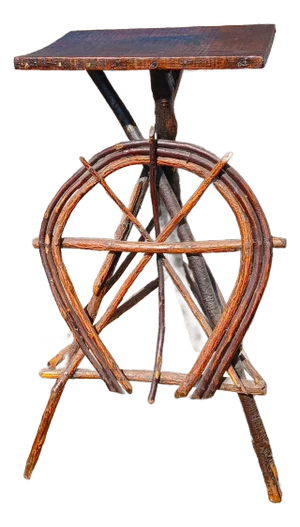 Antique Bent Wood Hickory Folk Art Adirondack Plant Stand Horse Shoe Design 1900