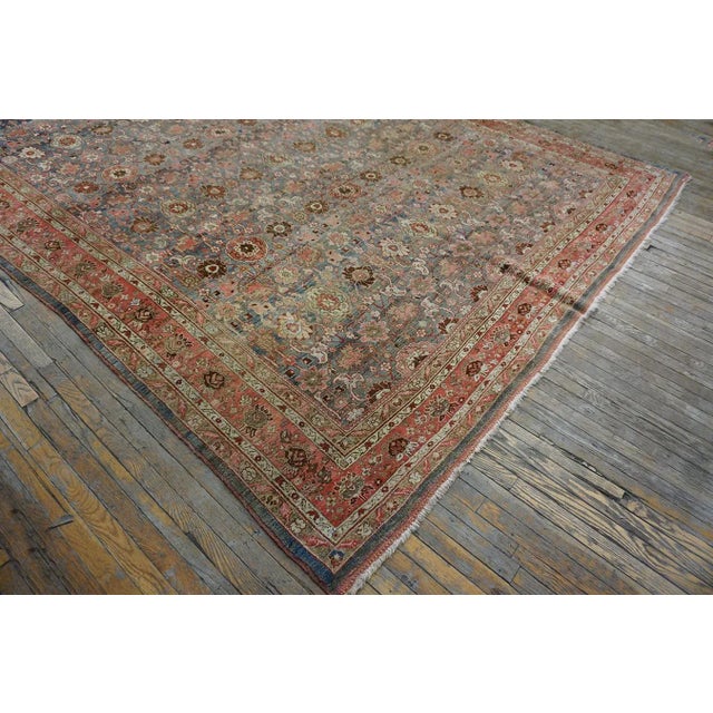 Calming Cornflower Blue Background Apricot Border Floral Design Antique Persian Bijar Rug For Sale In New York - Image 6 of 12
