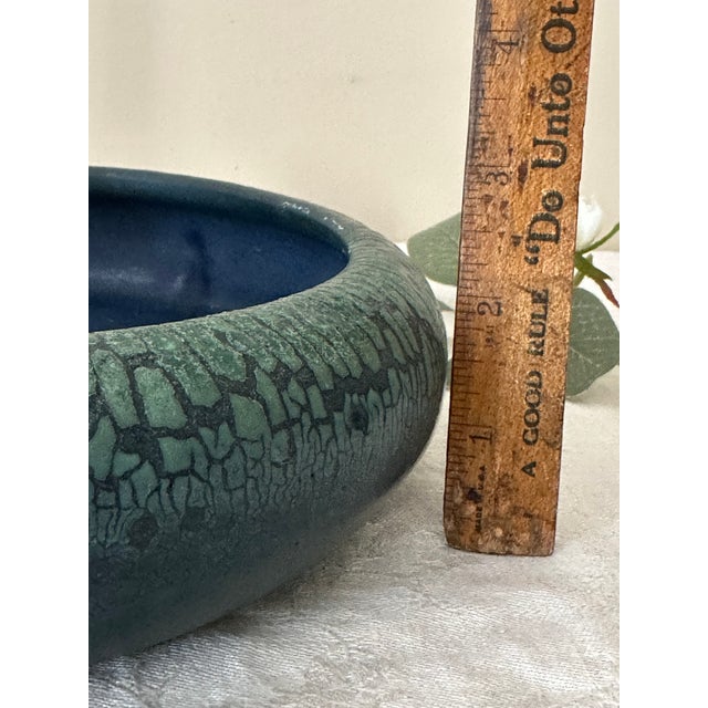 1910s Arts & Crafts Hampshire Pottery Blue & Green Matte "Peacock" Glaze Bulb Bowl For Sale In Boston - Image 6 of 17