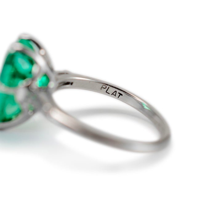 Late 20th Century Late 20th Century Vintage Platinum Gia Colombian Emerald Diamond Cocktail Ring, Size 4.75 For Sale - Image 5 of 8