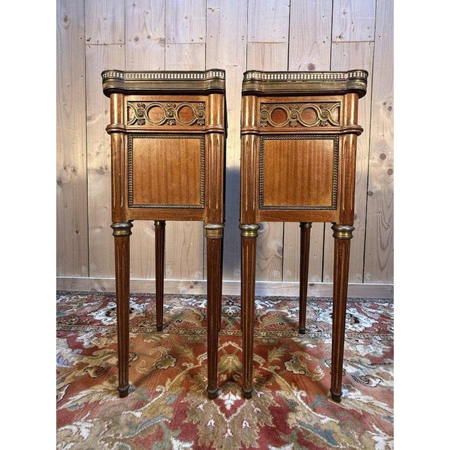 Gold Louis XVI Style Bedside Tables in White Marble, Set of 2 For Sale - Image 8 of 10