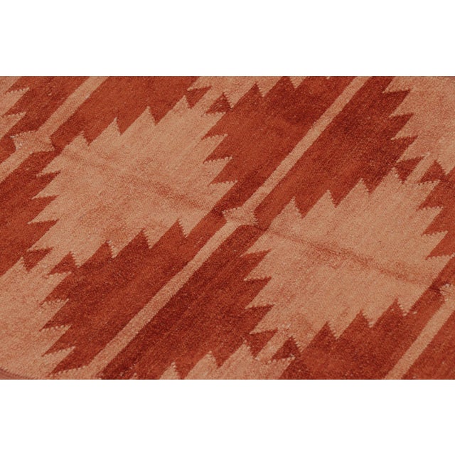 2010s Rug & Kilim’s Indian Dhurrie Rug in Brick Red and Orange Geometric Pattern For Sale - Image 5 of 9