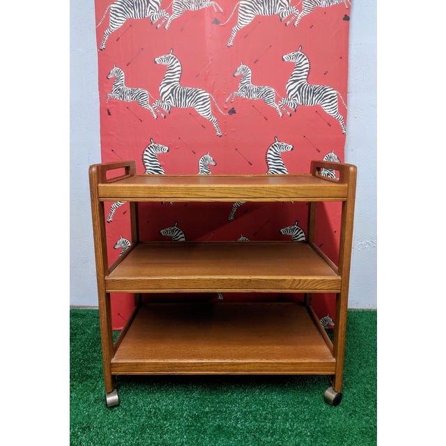 Mid-Century Modern 1960s Danish Modern Three Tier Teak Wood Serving Bar Cart With Castor Wheels For Sale - Image 3 of 12