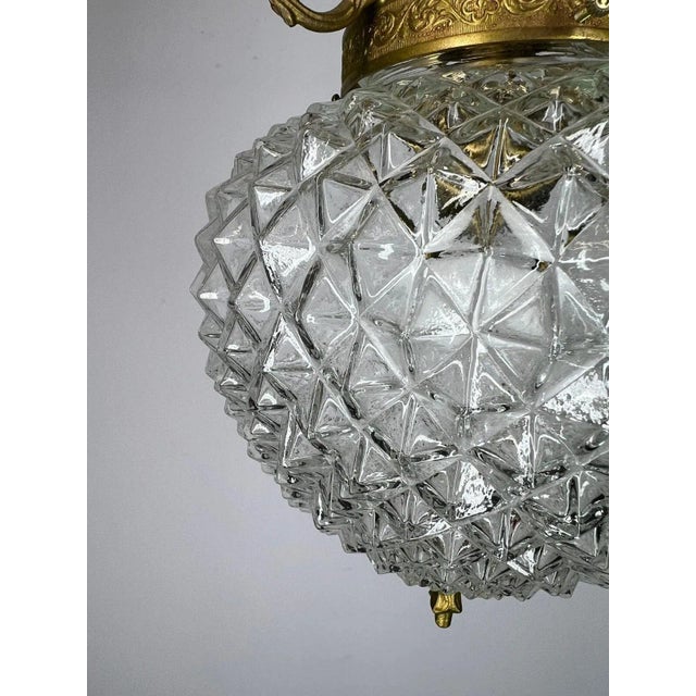 Brass and Pressed Crystal Pendant Light For Sale - Image 6 of 10