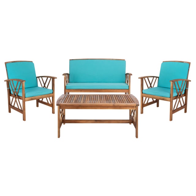 Fontana 4-Piece Outdoor Set, Natural/Aqua For Sale - Image 10 of 10