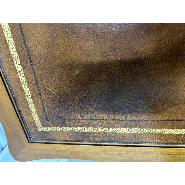 Vintage Karges French Provincial Walnut Executive Writing Desk With Embossed Leather Top For Sale - Image 15 of 18