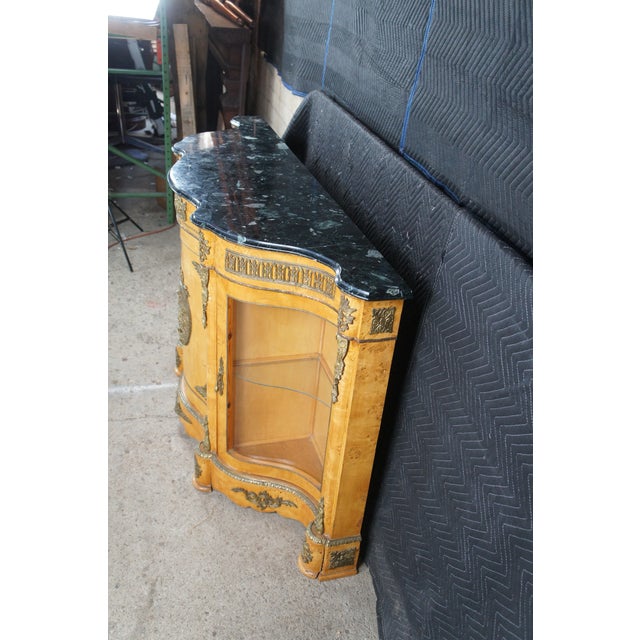 Vintage French Empire Style Birdseye Maple Ormolu Sideboard Display Cabinet 69" For Sale - Image 9 of 14