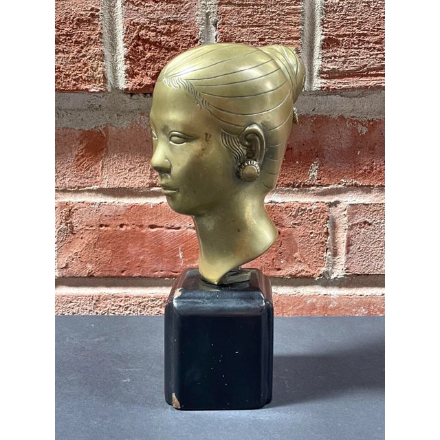Wood Vintage Brass Bust of a Laotian Woman For Sale - Image 7 of 12