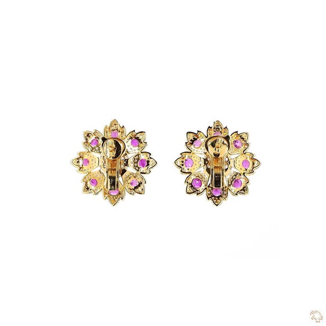 4.02 Carat Round Brilliant Cut Diamond Ruby Gold Earrings, Pair For Sale In New York - Image 6 of 9