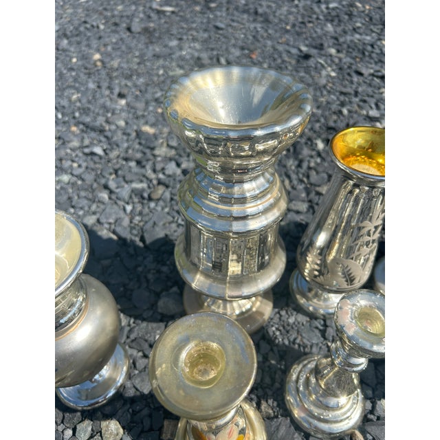 Vintage Mercury Glass Candlesticks and Vases- Set of 10 For Sale - Image 16 of 17