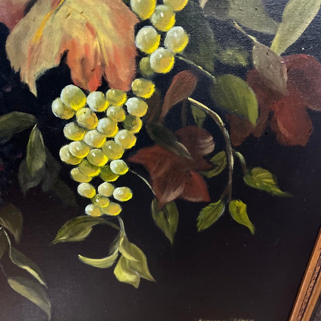 Black 1960s Oil on Canvas Floral Still Life Fruits and Flowers Framed Signed by American Artist Katherin West For Sale - Image 8 of 12