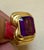 6 Carat Emerald Cut Amethyst Unisex Bezel Set Cocktail Ring in 18 Kt Yellow Gold For Sale - Image 4 of 8