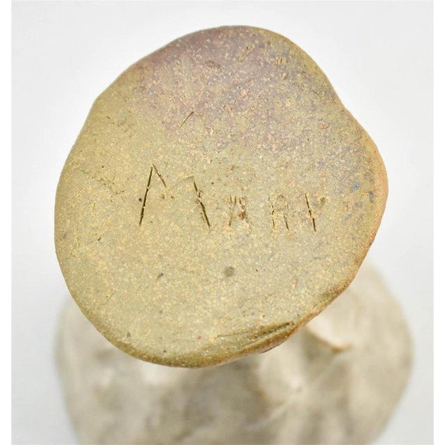 Vintage Naïve Art Pottery Goblet With Hand Pressed Stem Signed Mary For Sale In Los Angeles - Image 6 of 6