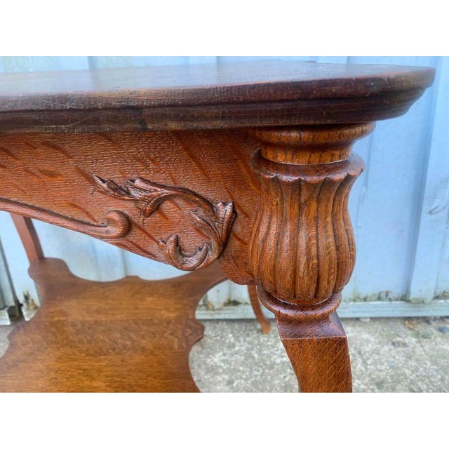 Antique Victorian Style Carved Quartersawn Oak Parlor Table/ Center Table For Sale - Image 4 of 10