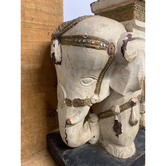 Heavily Distressed Carved Wooden Elephant Plant Stand